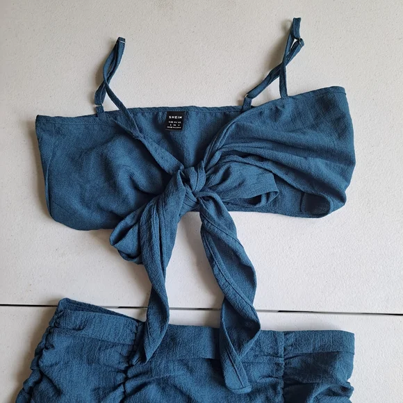 Shein Teal Ruched Two Piece Skirt Set - Picture 3 of 7